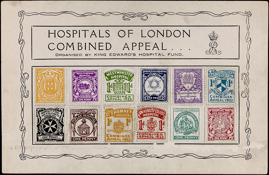 Series of postage stamps produced by The King’s Fund as part of ‘The Hospitals of London Combined Appeal’